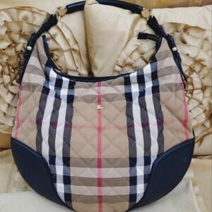 Authentic Burberry House Checkered Beige and Black Hobo Bag